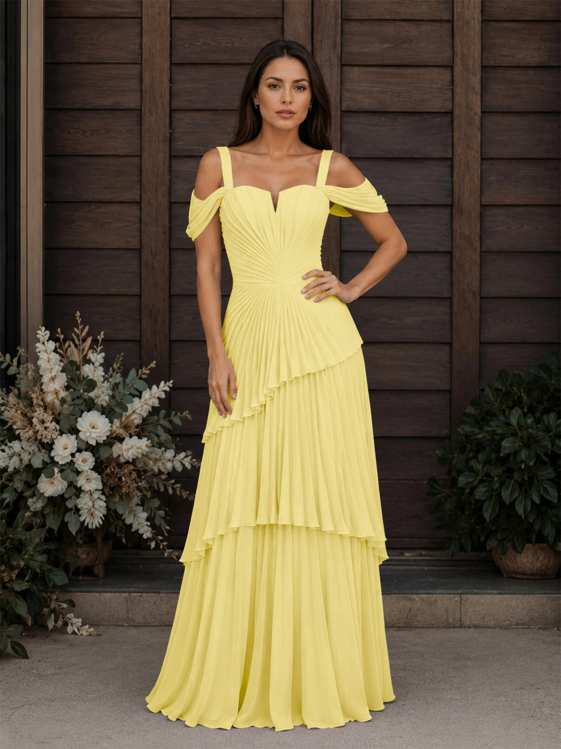 Chiffon Bridesmaid Dress with Cold-Shoulder 