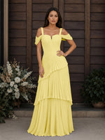 Chiffon Bridesmaid Dress with Cold-Shoulder 