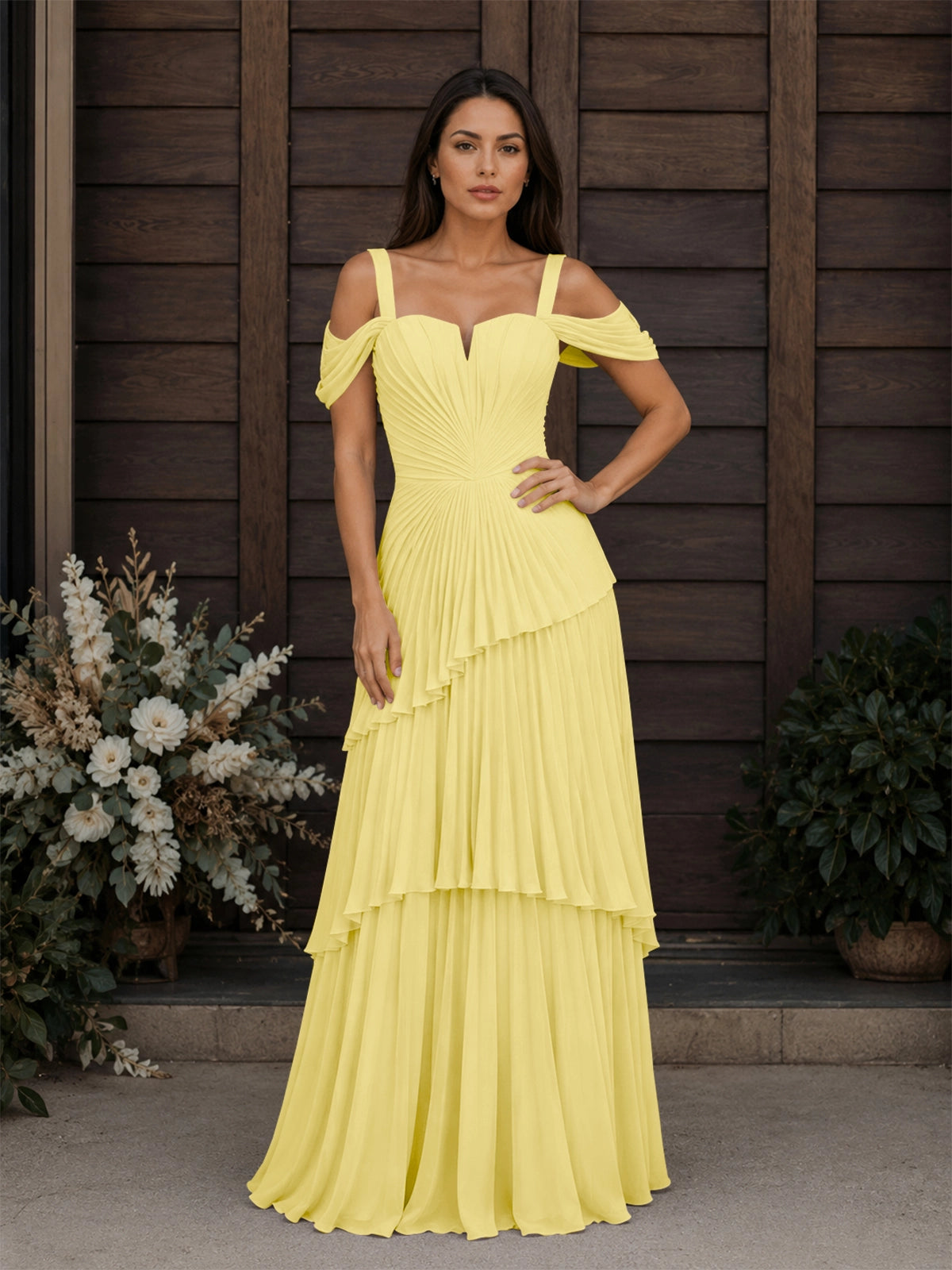 Chiffon Bridesmaid Dress with Cold-Shoulder 