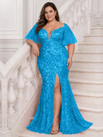 Mermaid Mother of the Bride Dress with V-neck-Plus Size 