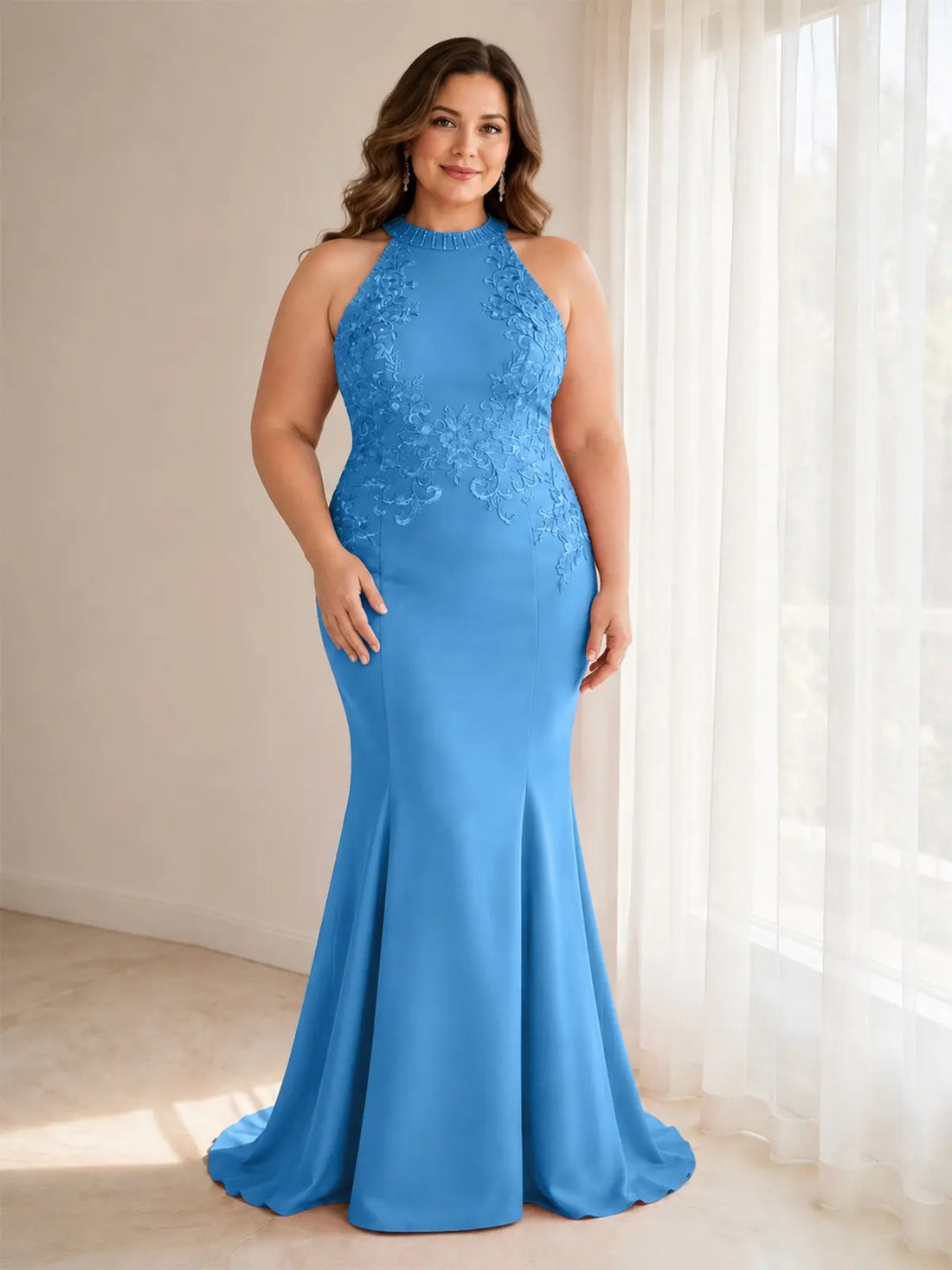 Halter Neckline Trumpet Dress-Plus Size 