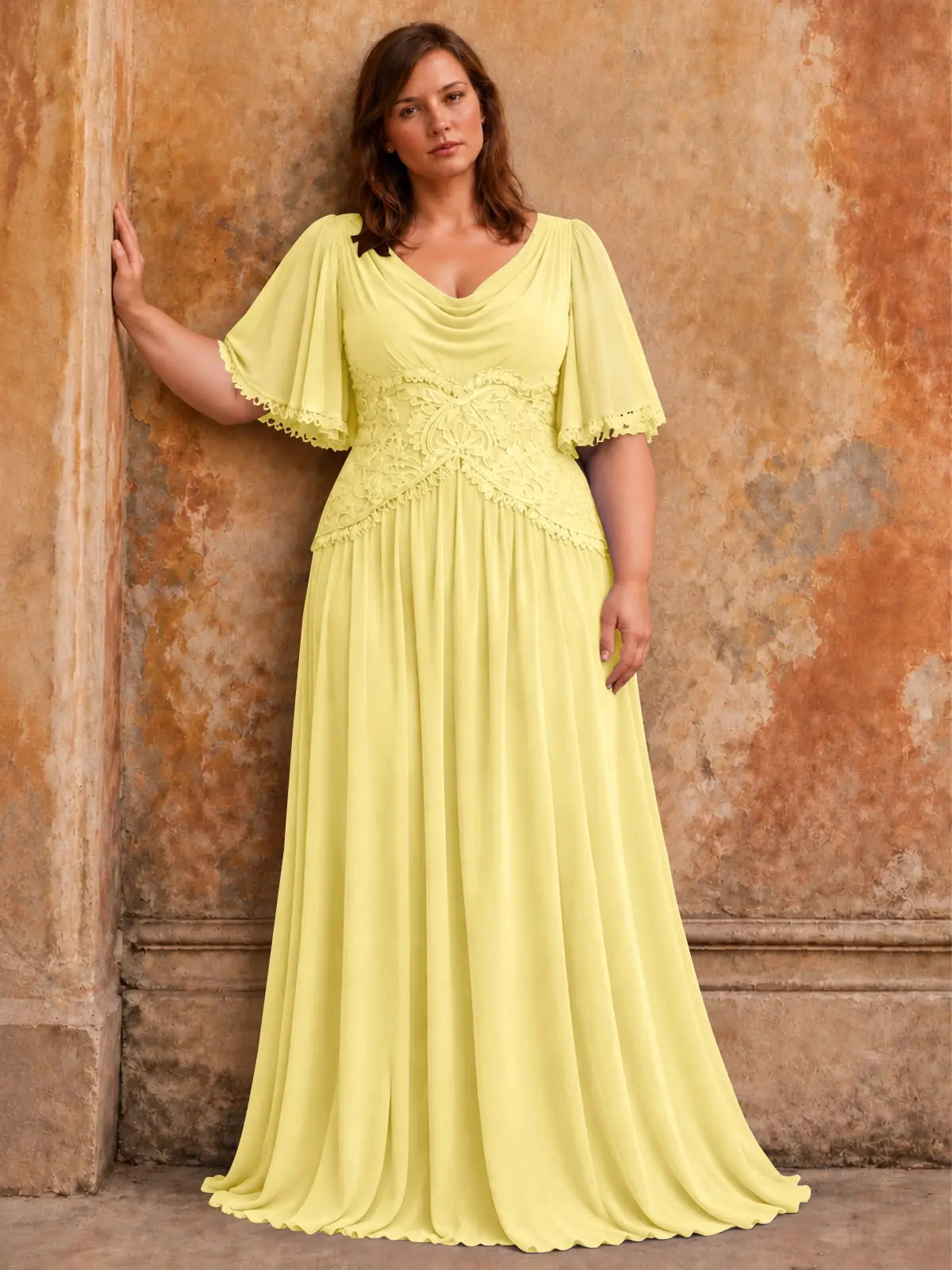Cowl Neck Mother of the Bride Dress with Applique-Plus Size 