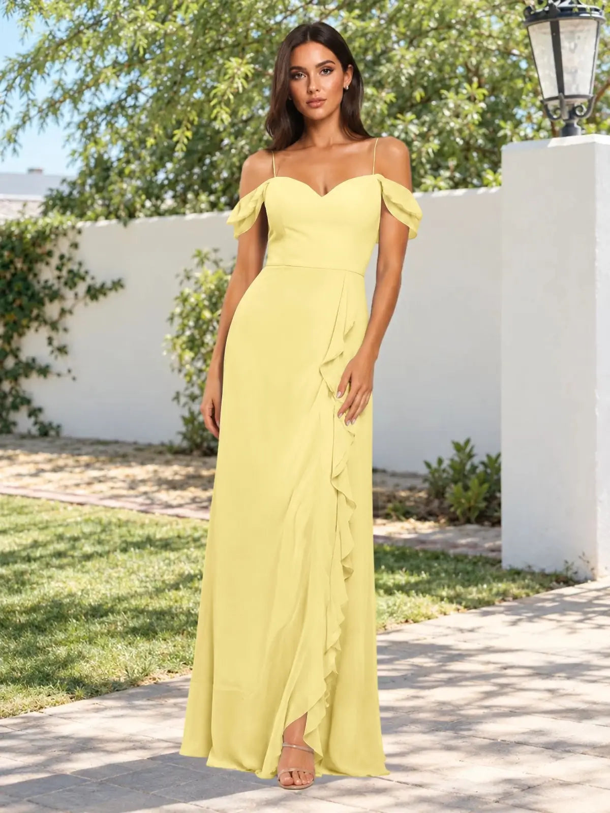 Sweetheart Neckline Bridesmaid Dress with Ruffled Details