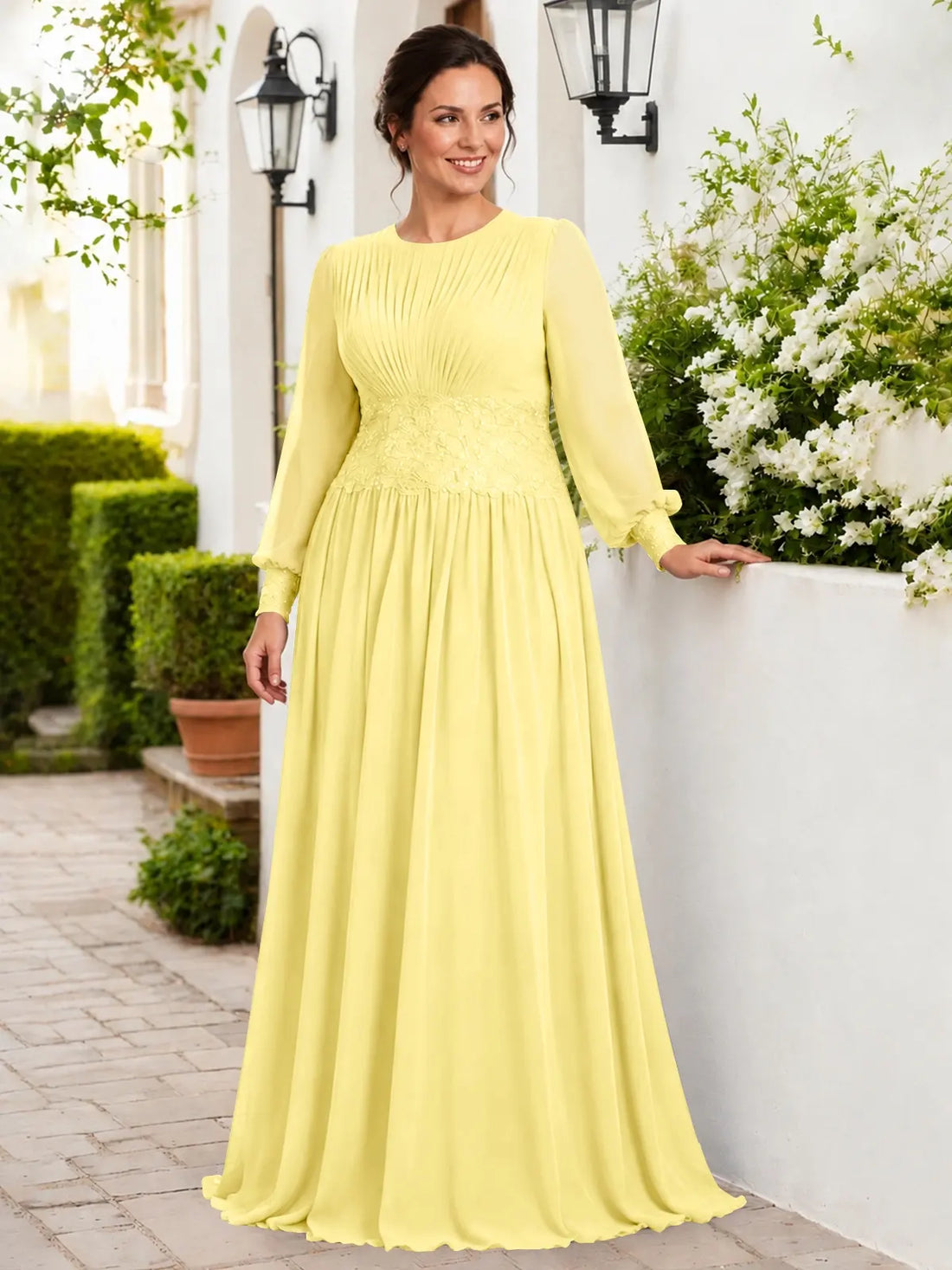 Chiffon Mother of the Bride Dress with Jewel Neckline-Plus Size 