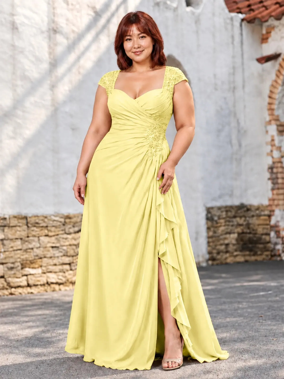 Chiffon Mother of the Bride Dress with Lace Appliques-Plus Size 