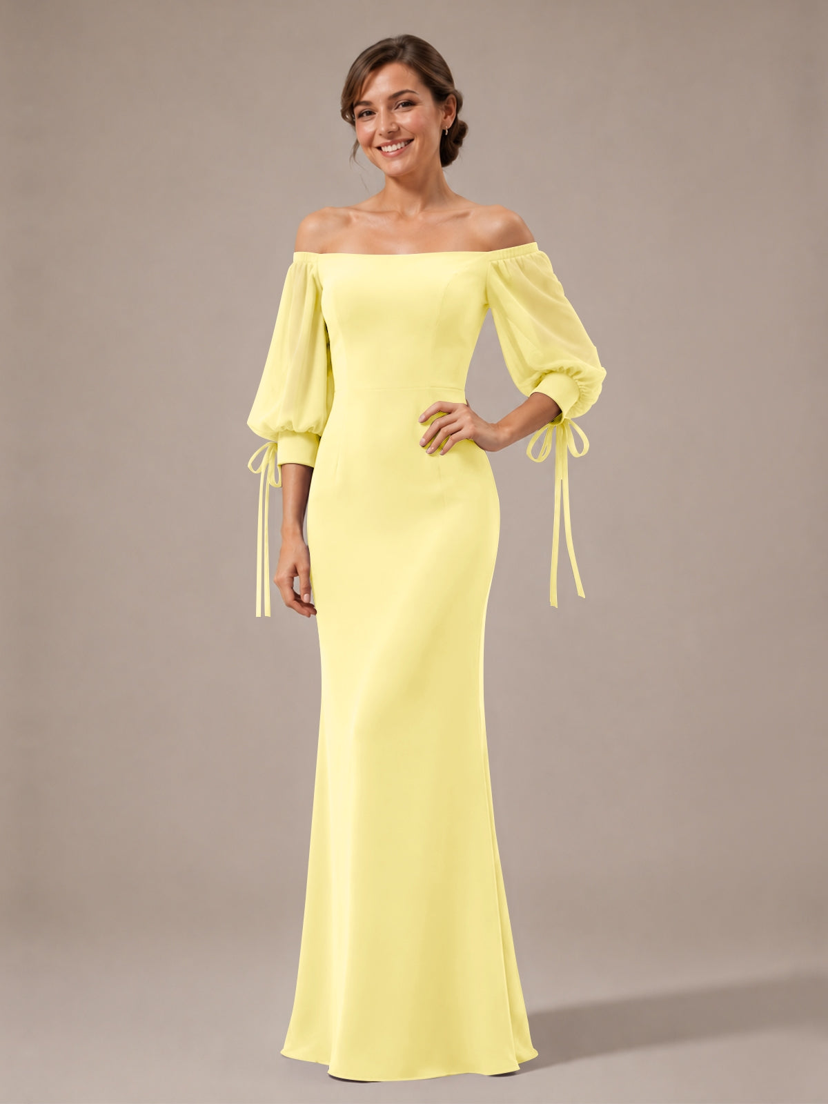 Mermaid Bridesmaid Dress with Puff Sleeves