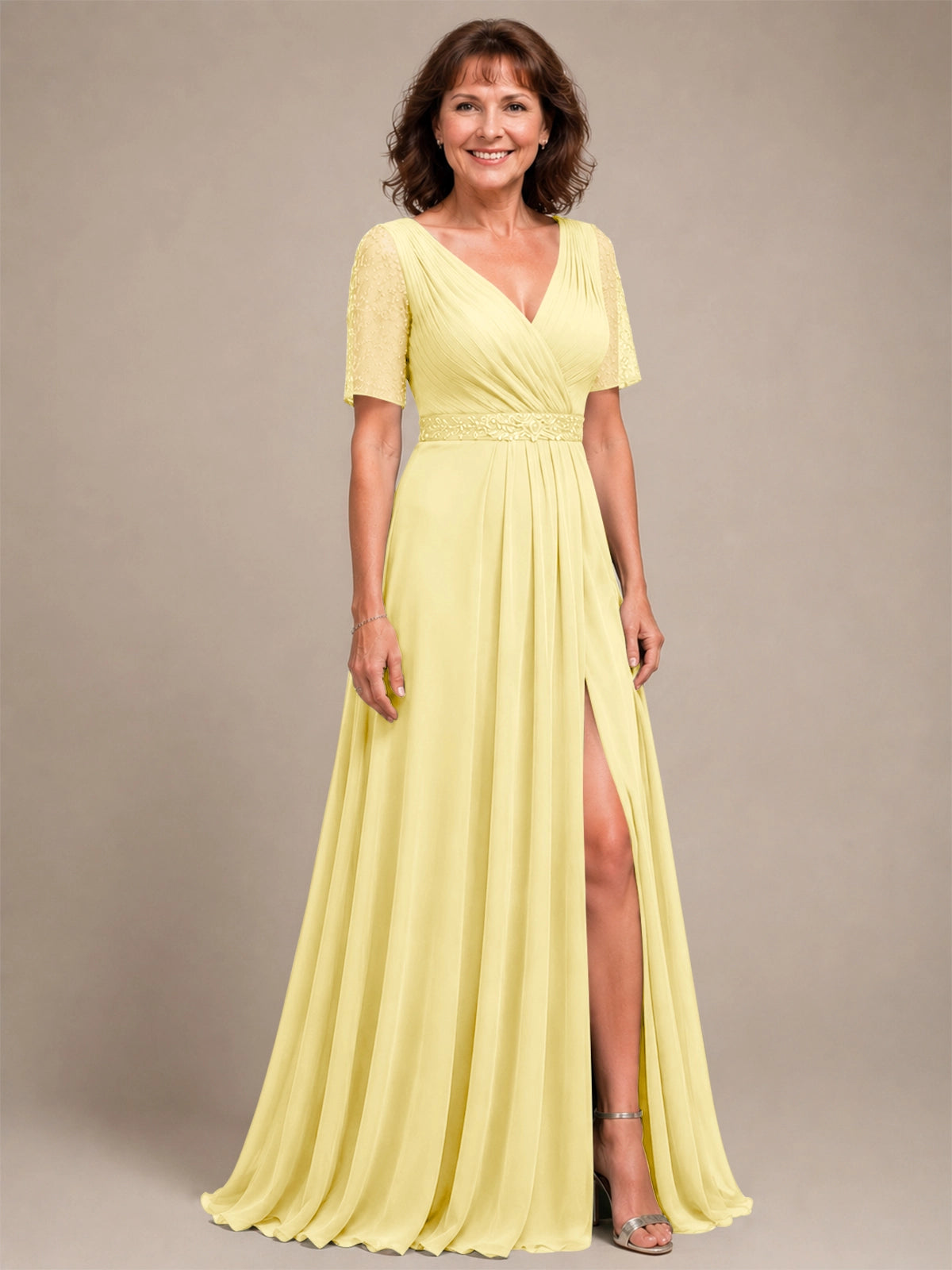 Surplice Neckline Mother of the Bride Dress with Slit 