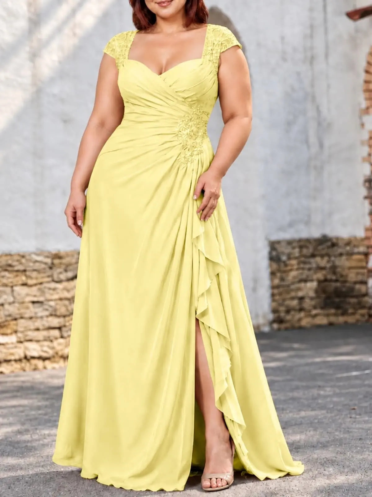 Chiffon Mother of the Bride Dress with Lace Appliques-Plus Size 