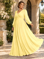 Chiffon Mother of the Bride Dress with Long Sleeves-Plus Size 