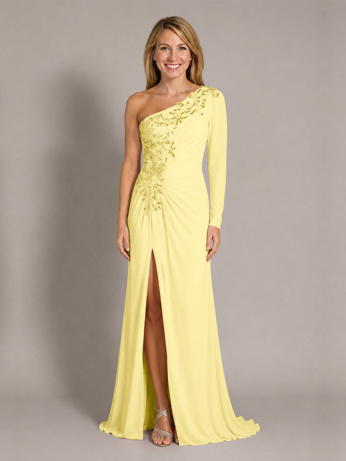 One-Shoulder Mother of the Bride Dress with Appliques