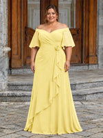 Chiffon Mother of the Bride Dress with 3D Rosette-Plus Size 