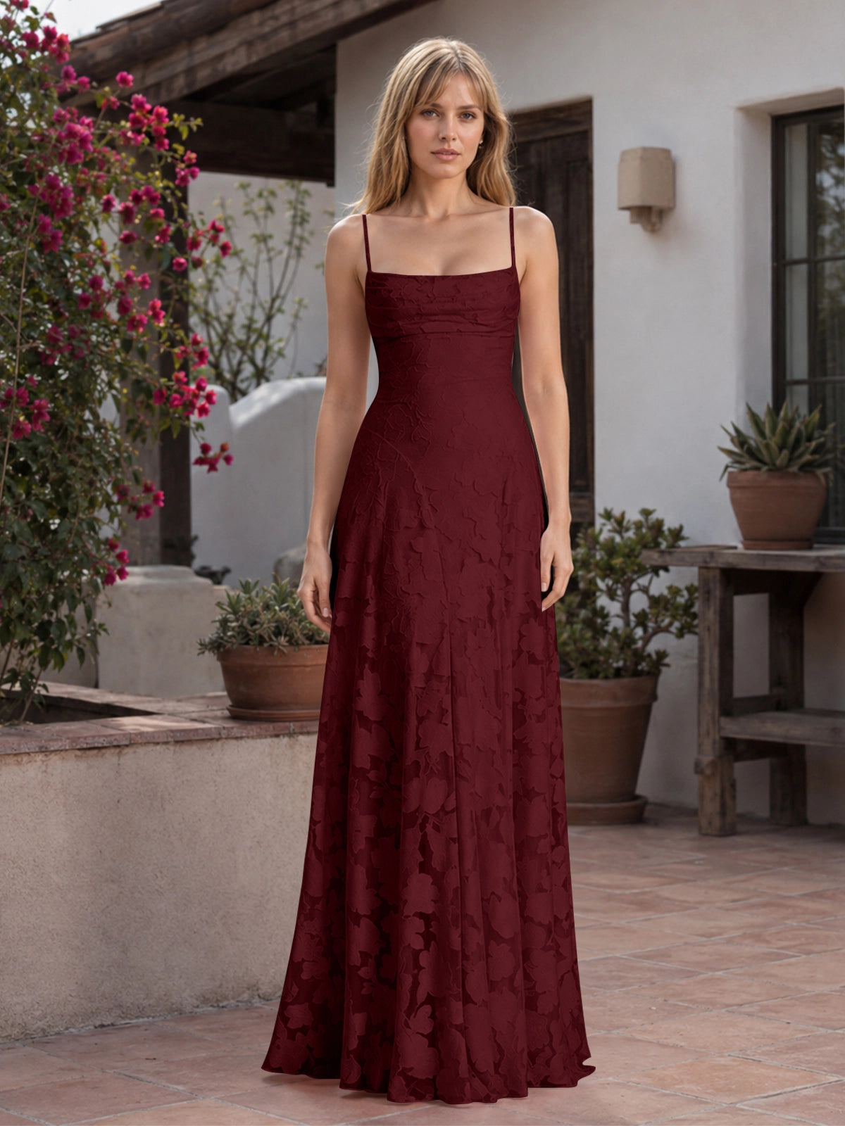 Jacquard Prom Dress with Lace-Up Open Back 