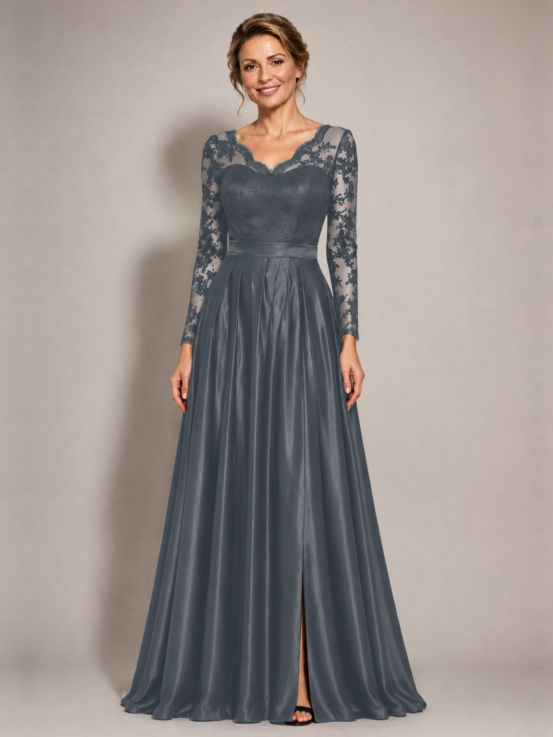 Satin Mother of the Bride Dress with Appliques