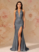 Satin Prom Dress with Halter Neck 