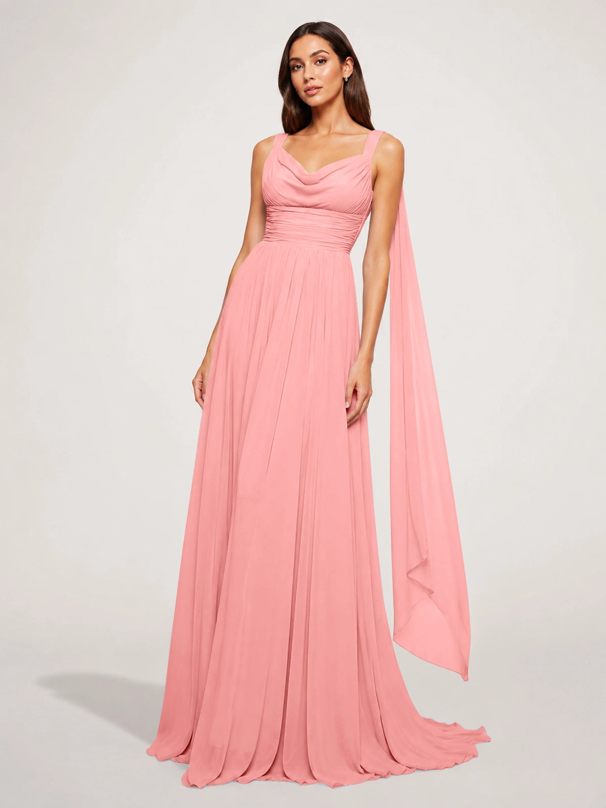 Chiffon Bridesmaid Dress with Draped Scarf 