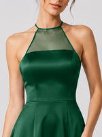 Satin Bridesmaid Dress with Illusion Halter Neck
