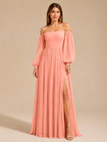 A-line Bridesmaid Dress with Long Bishop Sleeves 