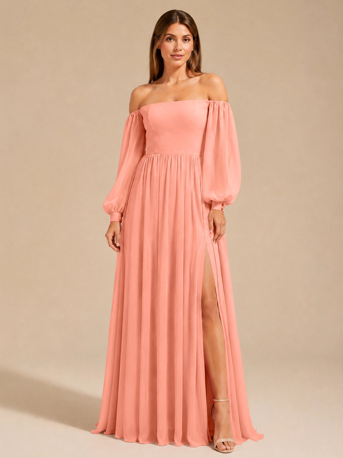 A-line Bridesmaid Dress with Long Bishop Sleeves 