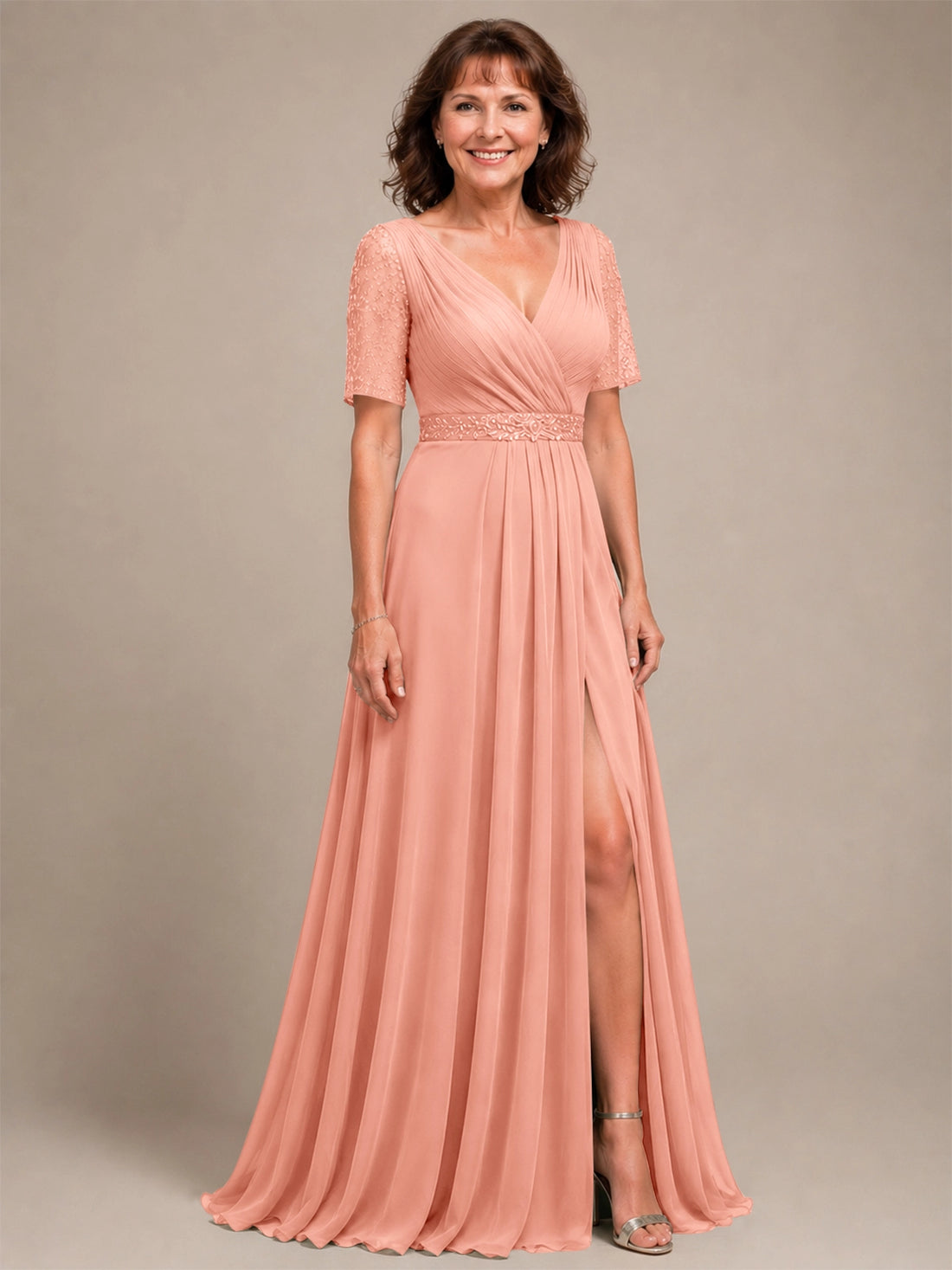 Surplice Neckline Mother of the Bride Dress with Slit 