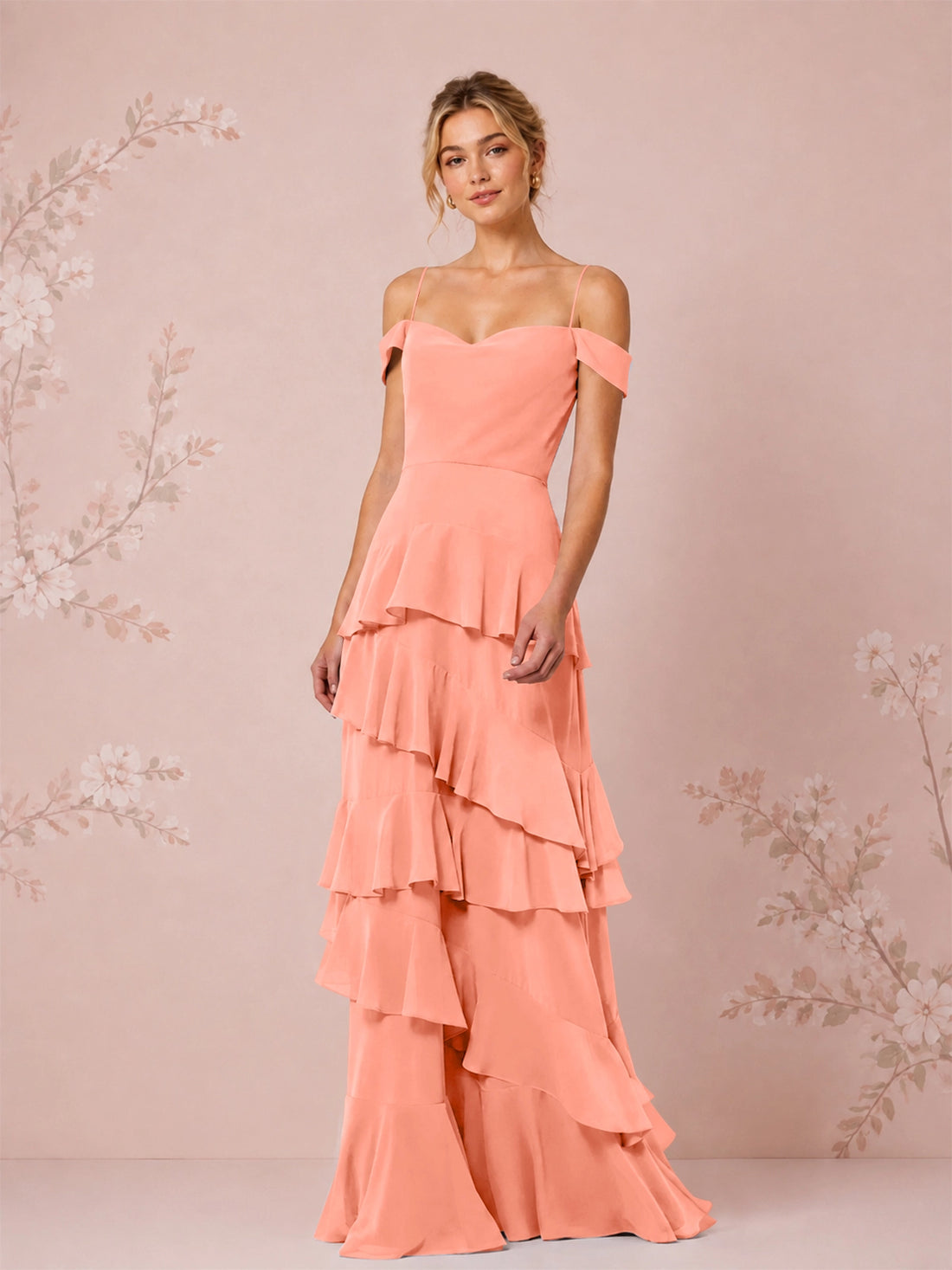 Chiffon Bridesmaid Dress with Tiered Ruffles 