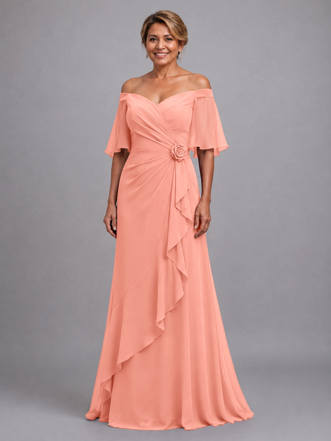 Chiffon Mother of the Bride Dress with 3D Rosette 