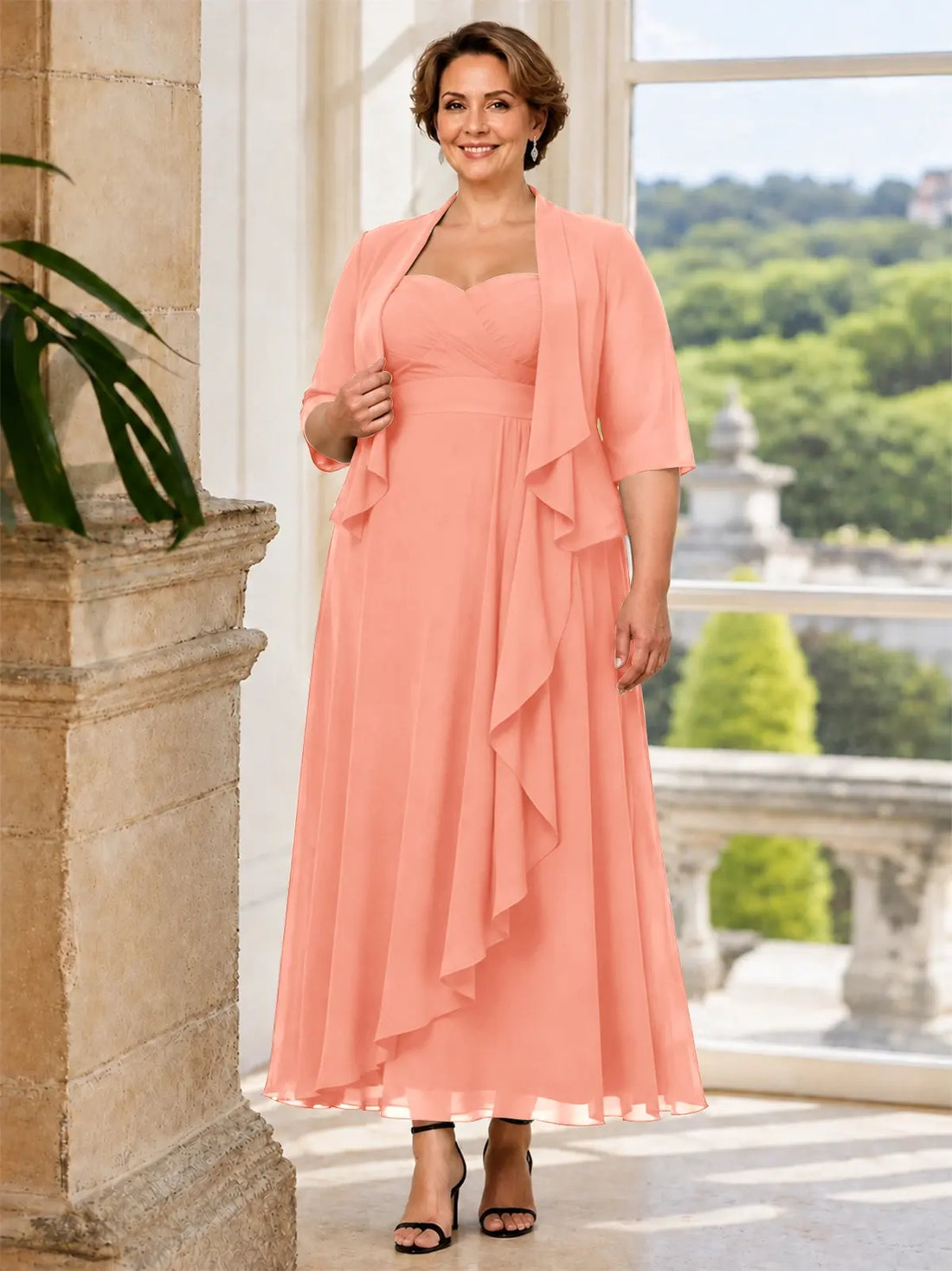 Two-piece Mother of the Bride Dress with Ruffle Design-Plus Size 