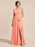 Chiffon Bridesmaid Dress with One-Shoulder Neckline 