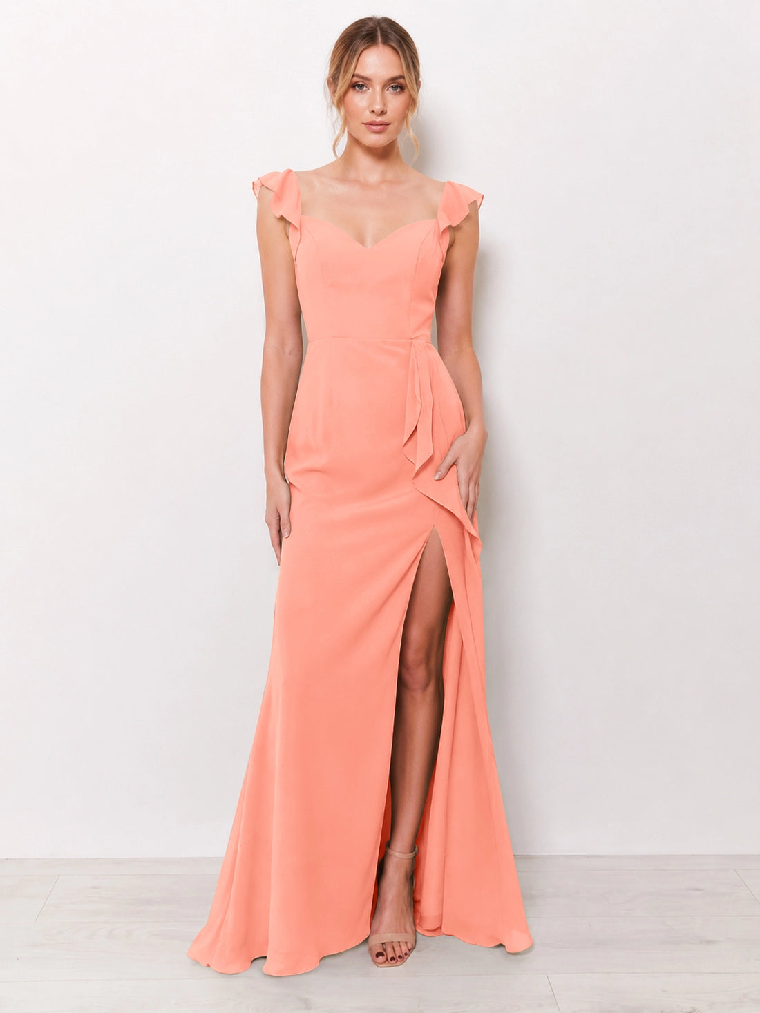 Chiffon Bridesmaid Dress with Ruffle Straps 