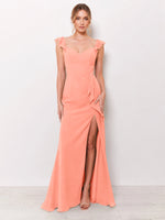 Chiffon Bridesmaid Dress with Ruffle Straps 