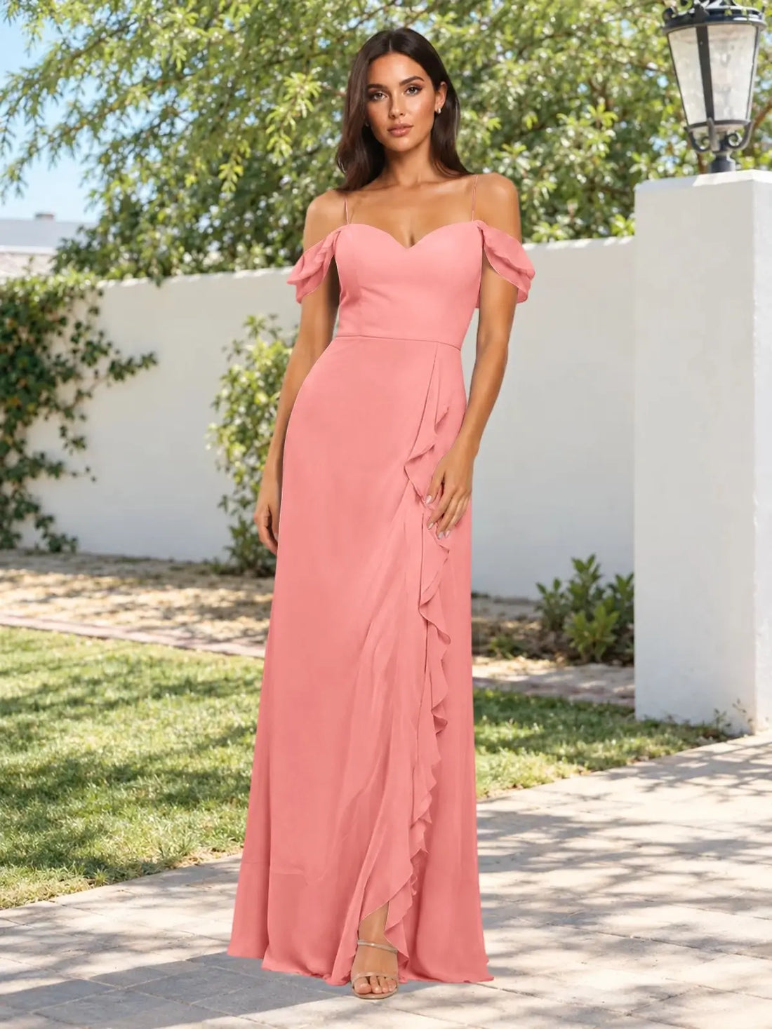 Sweetheart Neckline Bridesmaid Dress with Ruffled Details