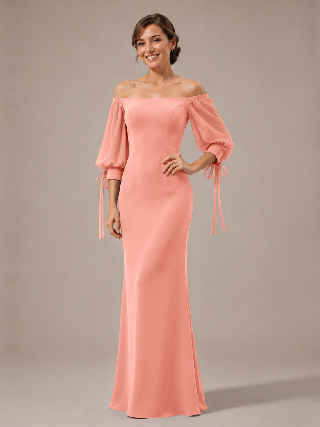 Mermaid Bridesmaid Dress with Puff Sleeves
