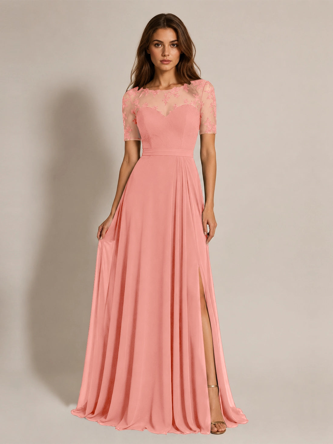 Lace Mother of the Bride Dress with Illusion Neckline 