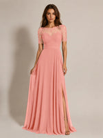 Lace Mother of the Bride Dress with Illusion Neckline 