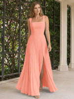 Square Neck Bridesmaid Dress with Pleated Skirt 