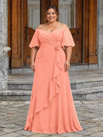 Chiffon Mother of the Bride Dress with 3D Rosette-Plus Size 