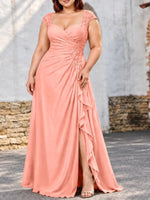 Chiffon Mother of the Bride Dress with Lace Appliques-Plus Size 