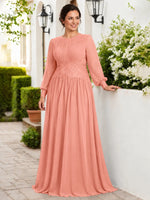 Chiffon Mother of the Bride Dress with Jewel Neckline-Plus Size 