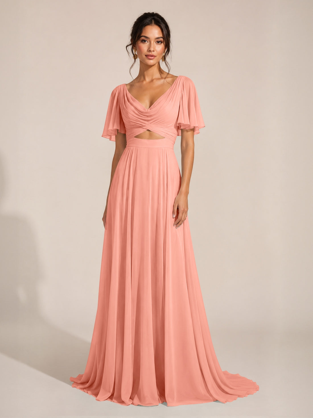 Cowl Neck Bridesmaid Dress with Cut-Out Detail