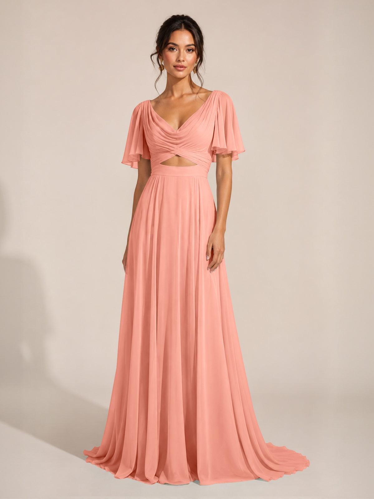 Cowl Neck Bridesmaid Dress with Cut-Out Detail