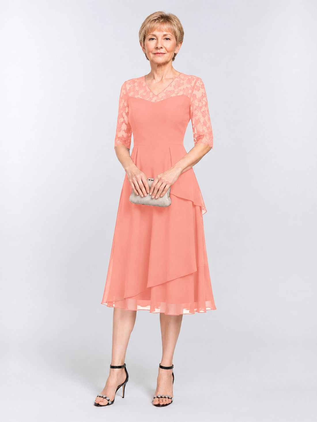 A-line Mother of the Bride Dress with Lace Sleeves 