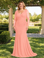 Mermaid Mother of the Bride Dress with Long Lace Sleeves-Plus Size 