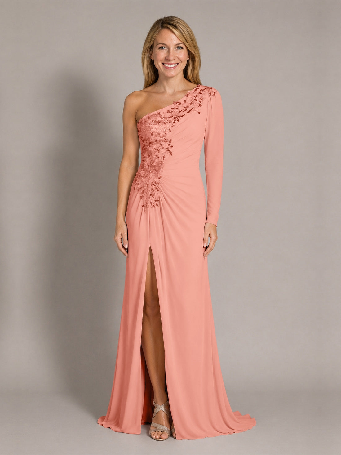 One-Shoulder Mother of the Bride Dress with Appliques