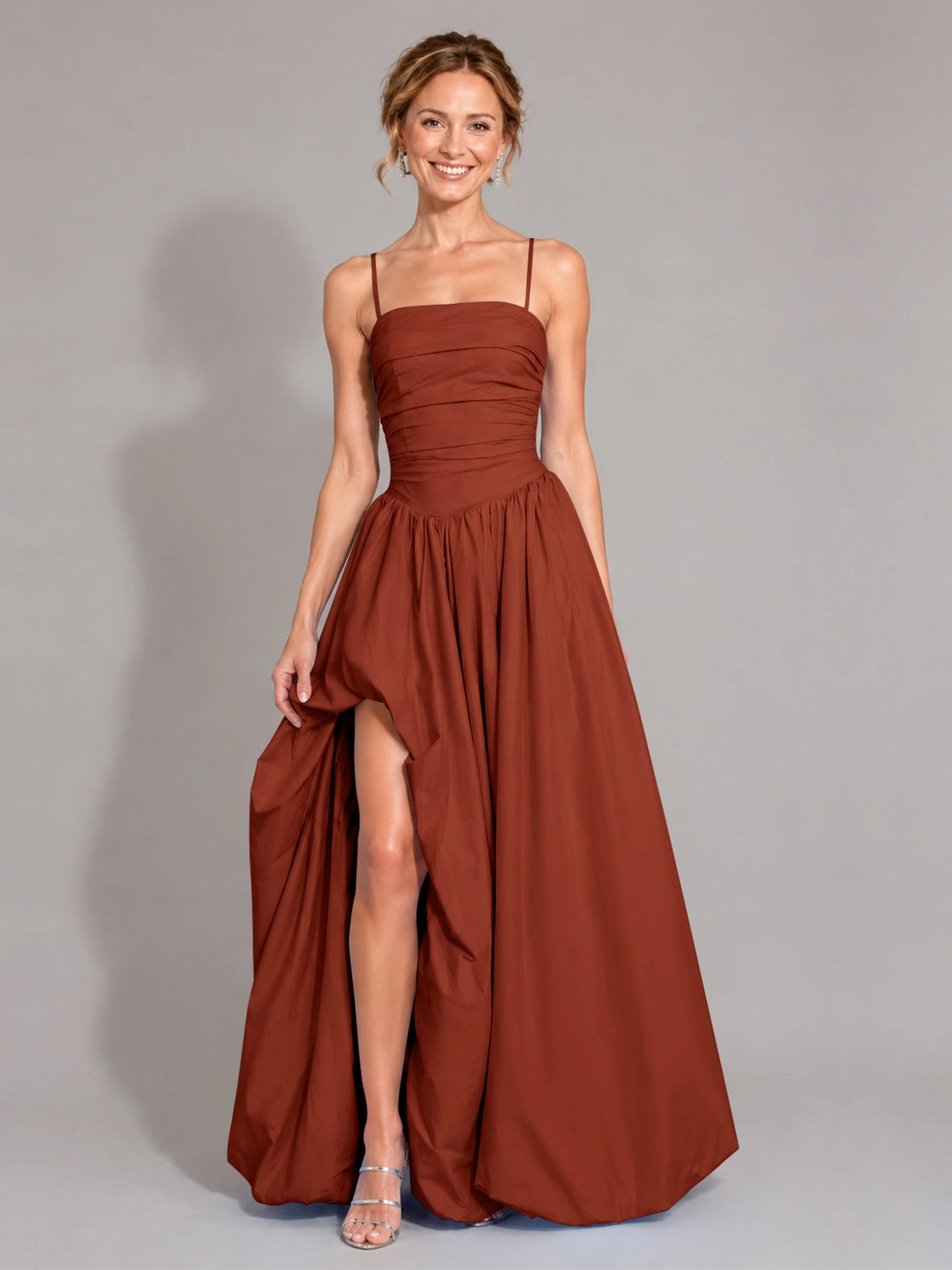 Iridescent Taffeta Prom Dress with High Slit 