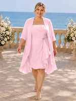 Ruched Chiffon Two-Piece Dress Set-Plus Size 