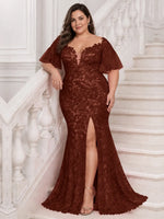 Mermaid Mother of the Bride Dress with V-neck-Plus Size 
