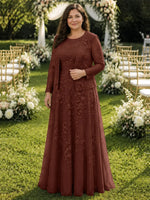 Two-Piece Lace Mother of the Bride Dress with Long Sleeves-Plus Size 