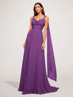 Chiffon Bridesmaid Dress with Draped Scarf 