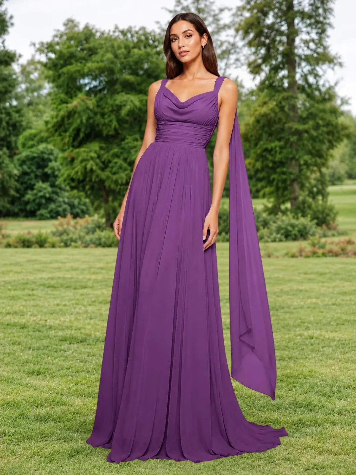 Chiffon Bridesmaid Dress with Draped Scarf 