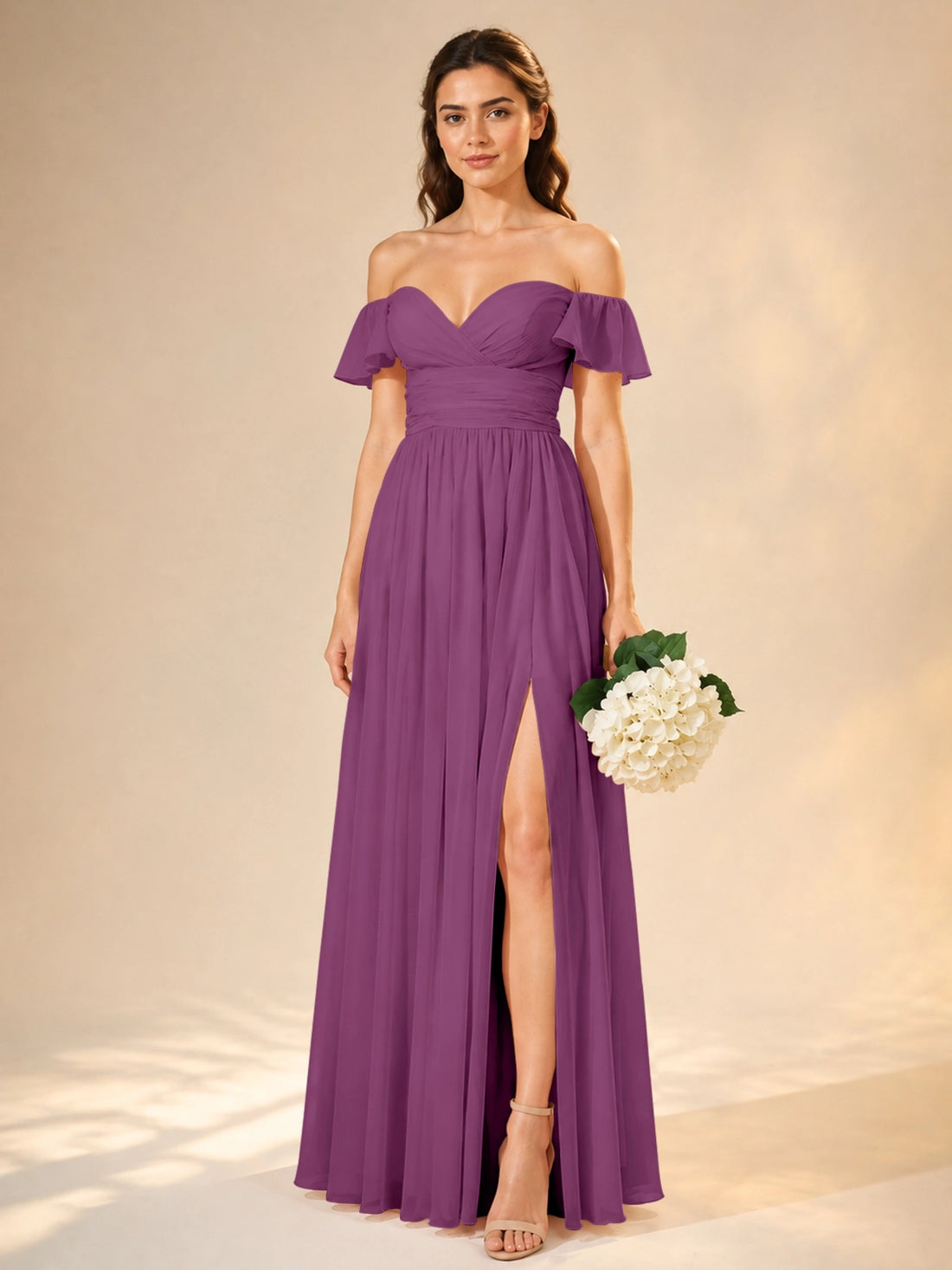 Chiffon Bridesmaid Dress with Cap Sleeves 