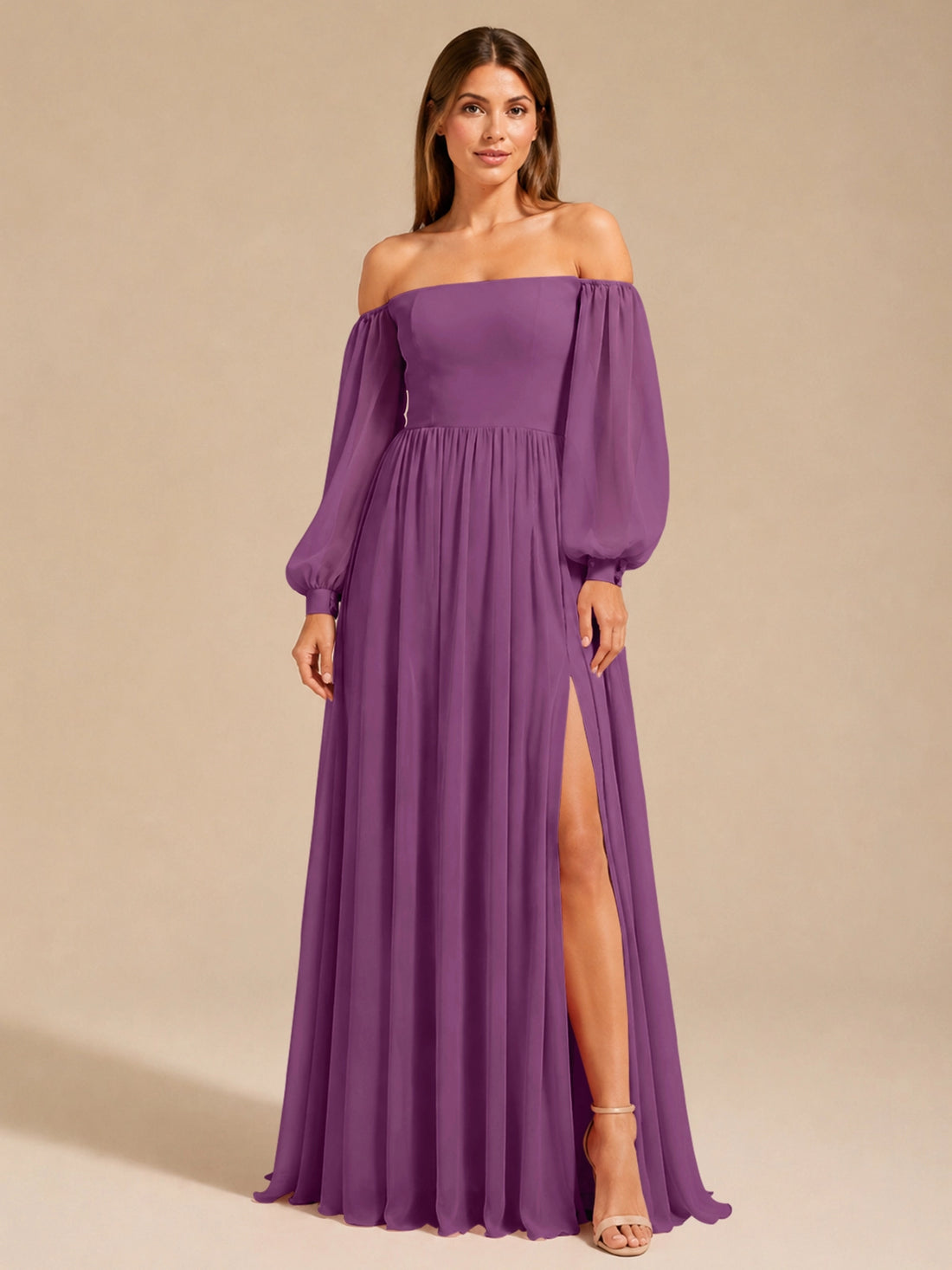 A-line Bridesmaid Dress with Long Bishop Sleeves 